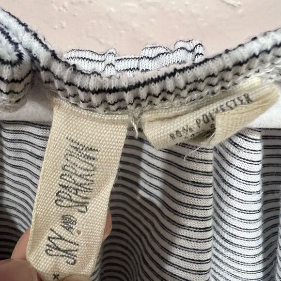 Sky And Sparrow Womens Crop Top White Black Stripe Off Shoulder Front Knot - Picture 5 of 5